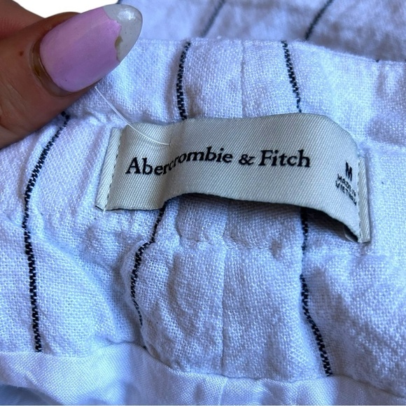Abercrombie & Fitch Womens Medium Ultra High Rise Linen Blend Shorts White Black - Picture 10 of 13